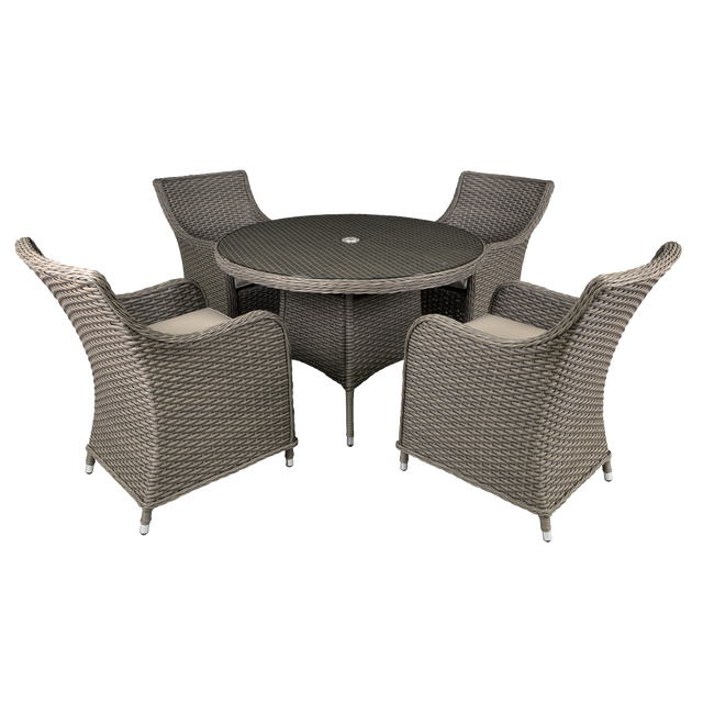 Dellonda DG84 Chester Rattan Wicker Outdoor Dining Set with Tempered Glass Tabletop 5pc