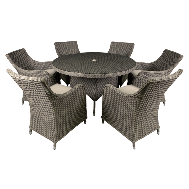Dellonda DG85 Chester Rattan Wicker Outdoor Dining Set with Tempered Glass Tabletop 7pc