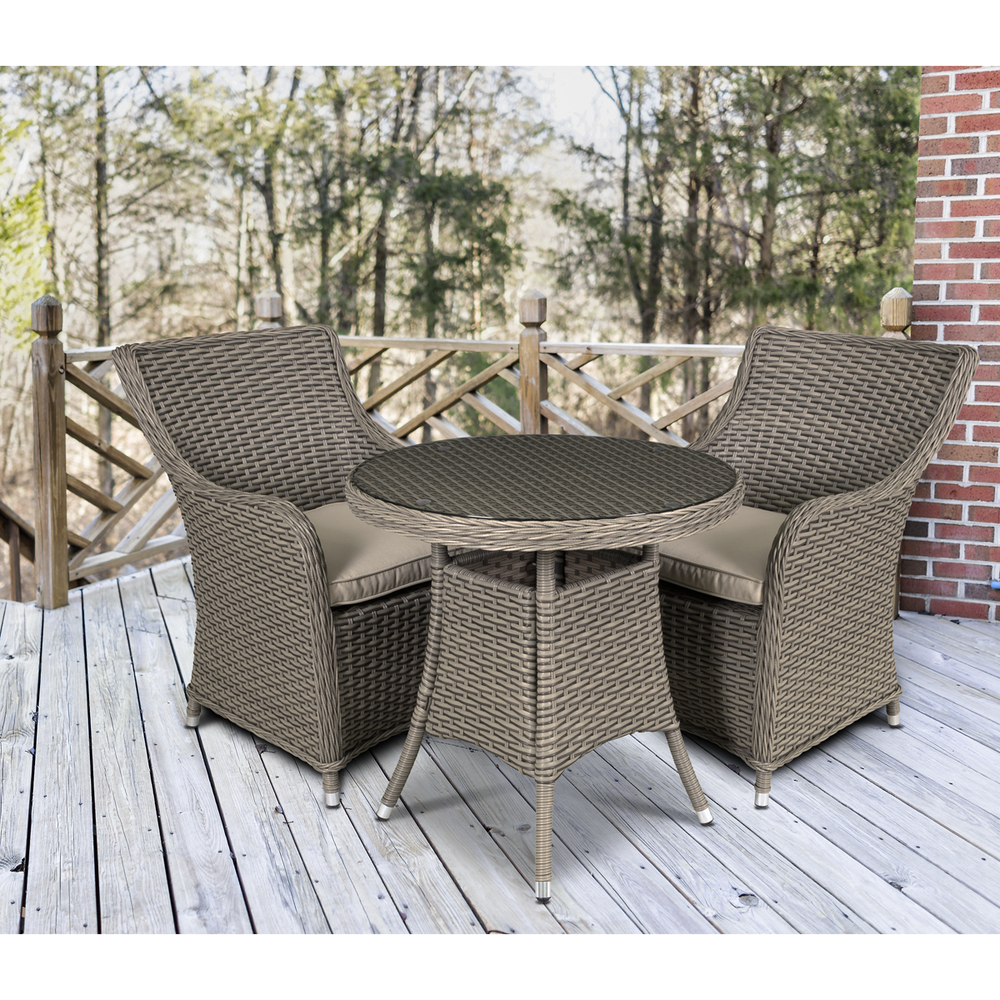 Dellonda DG86 Chester Rattan Wicker Outdoor Dining Set with Tempered Glass Tabletop 3pc - additional view 3