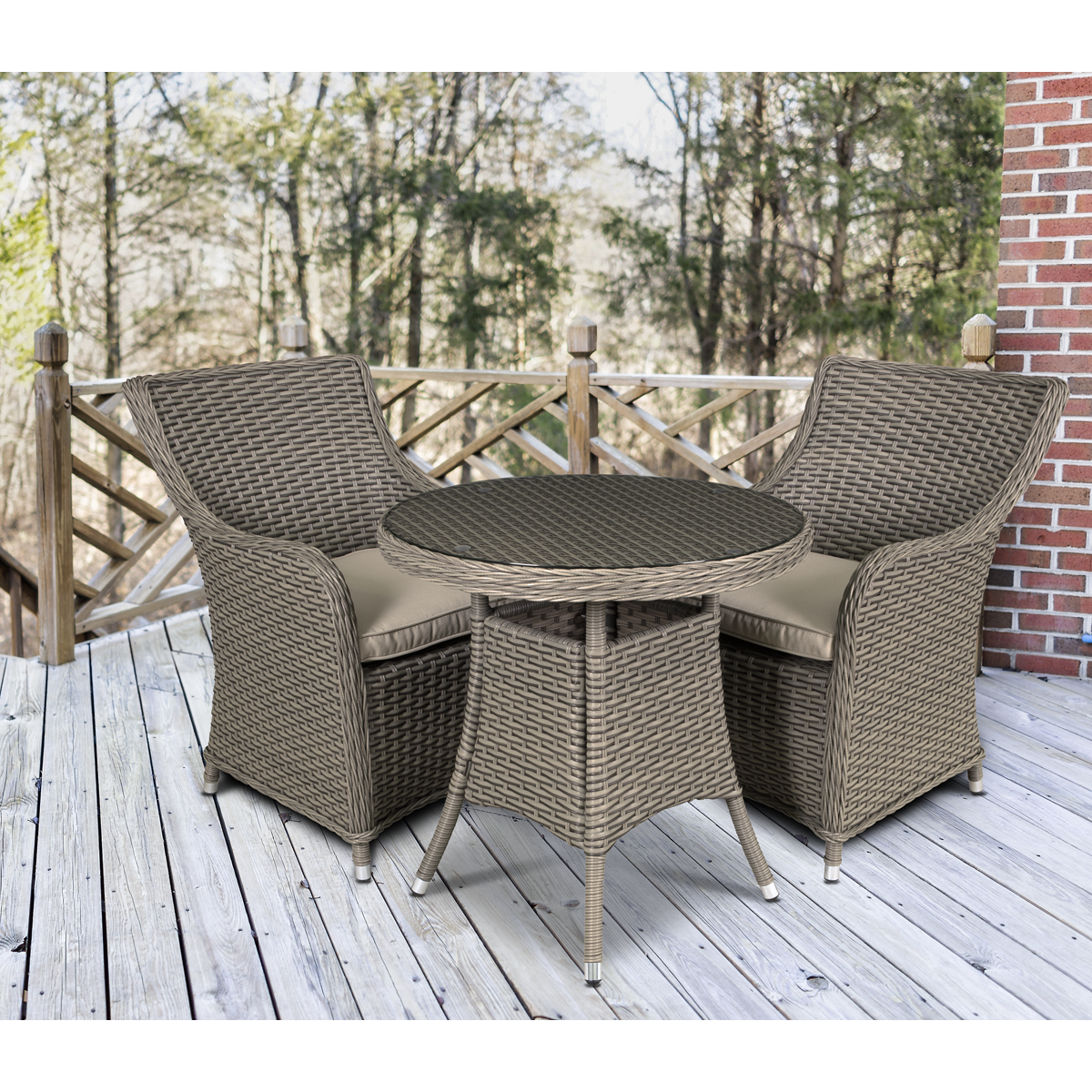 Dellonda DG86 Chester Rattan Wicker Outdoor Dining Set with Tempered Glass Tabletop 3pc - additional view 3