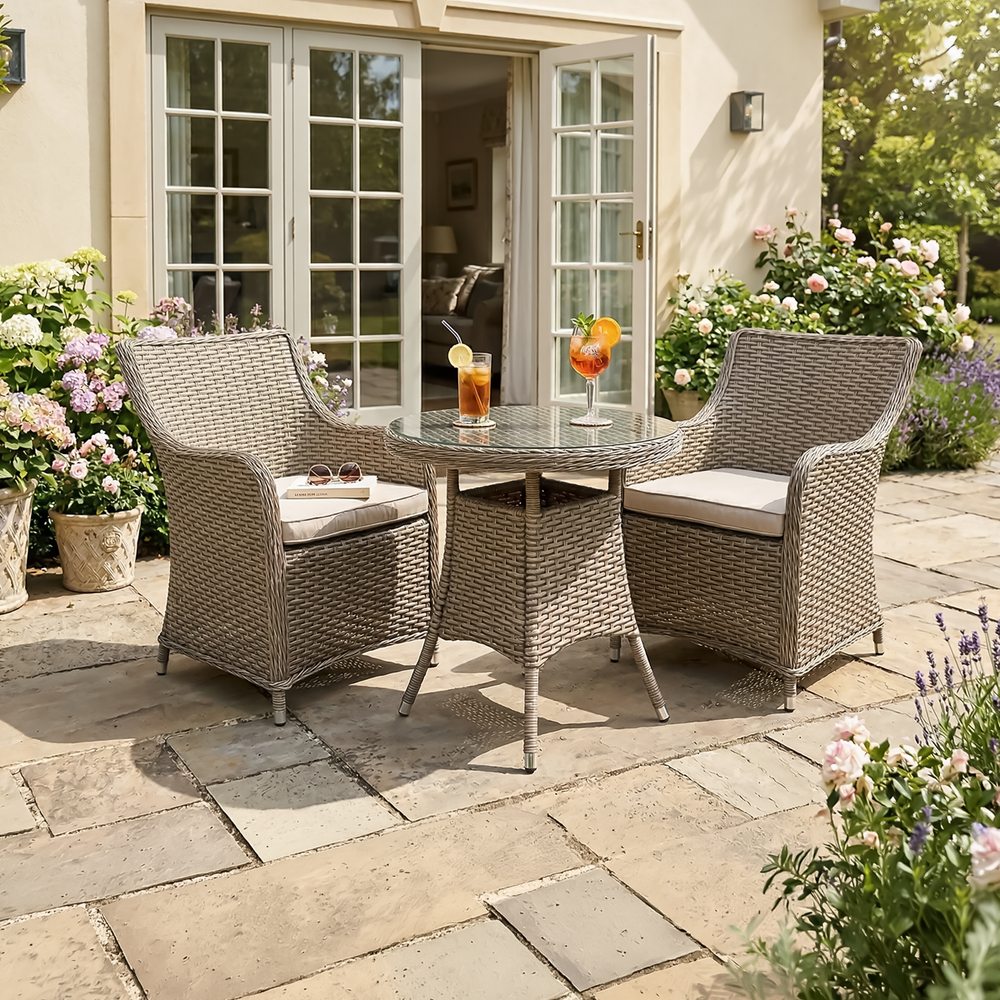 Dellonda DG86 Chester Rattan Wicker Outdoor Dining Set with Tempered Glass Tabletop 3pc - additional view 8