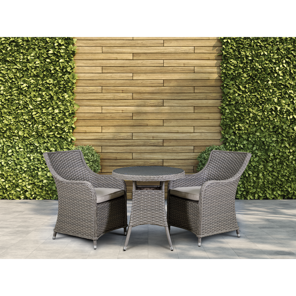 Dellonda DG86 Chester Rattan Wicker Outdoor Dining Set with Tempered Glass Tabletop 3pc - additional view 5