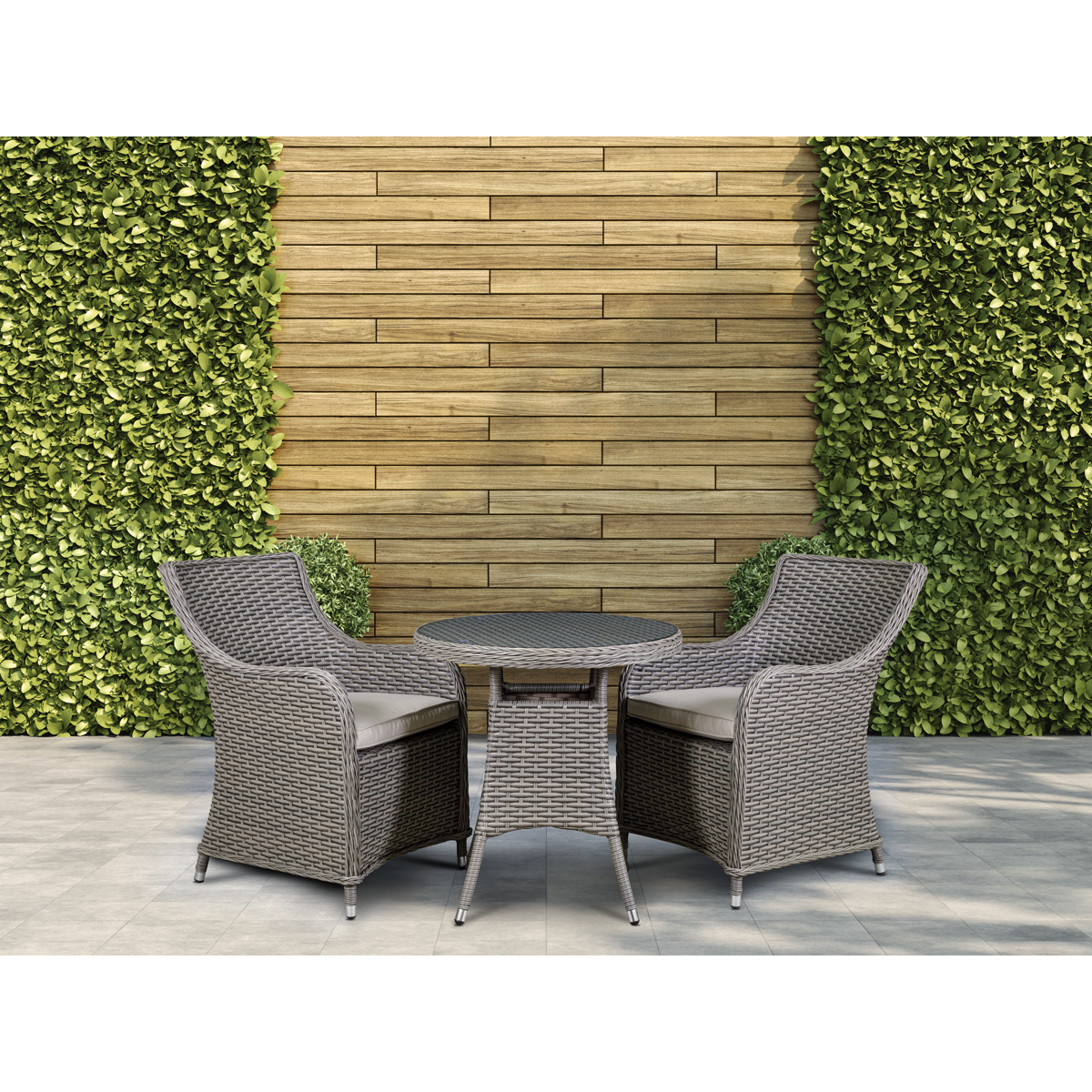 Dellonda DG86 Chester Rattan Wicker Outdoor Dining Set with Tempered Glass Tabletop 3pc - additional view 5