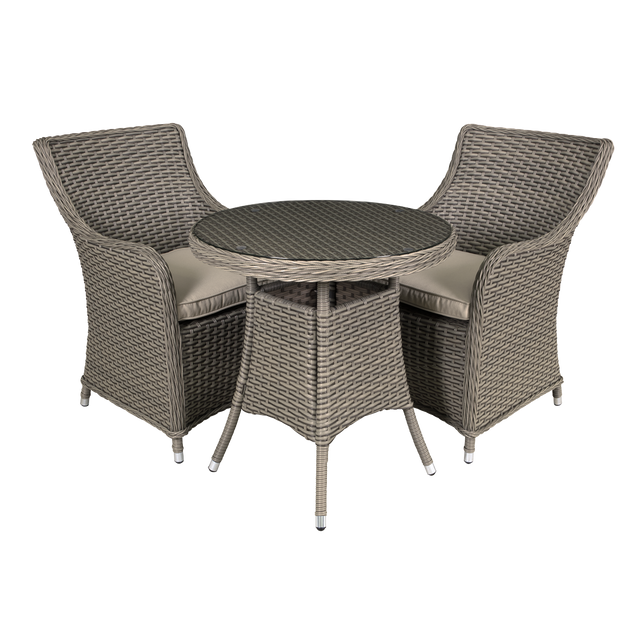 Dellonda DG86 Chester Rattan Wicker Outdoor Dining Set with Tempered Glass Tabletop 3pc