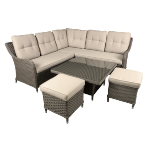Dellonda DG89 Chester Rattan Wicker Outdoor 5-Seater Corner Sofa, Adjustable Table & Footstools Set 5pc