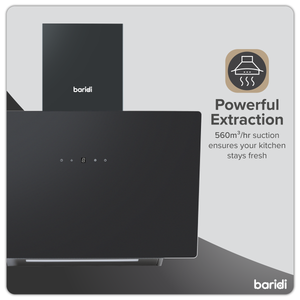 Baridi DH105 Angled Chimney Cooker Hood with Touch Controls & Carbon Filters 60cm - Black Glass - additional view 6