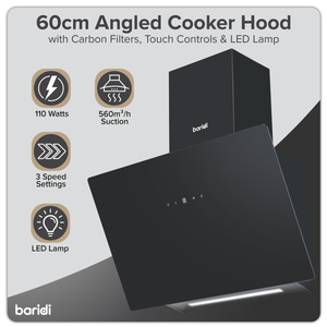 Baridi DH105 Angled Chimney Cooker Hood with Touch Controls & Carbon Filters 60cm - Black Glass - additional view 8