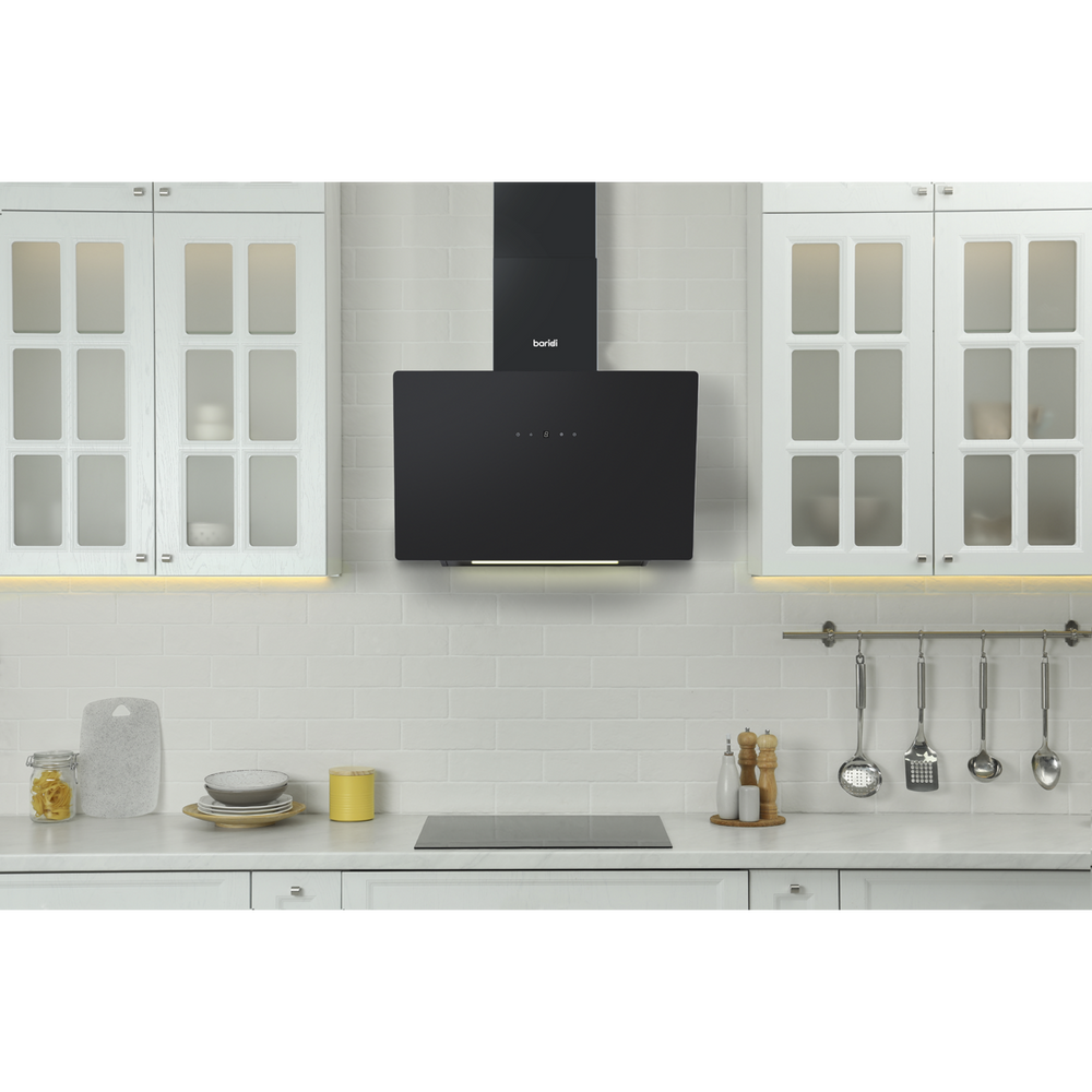 Baridi DH105 Angled Chimney Cooker Hood with Touch Controls & Carbon Filters 60cm - Black Glass - additional view 5