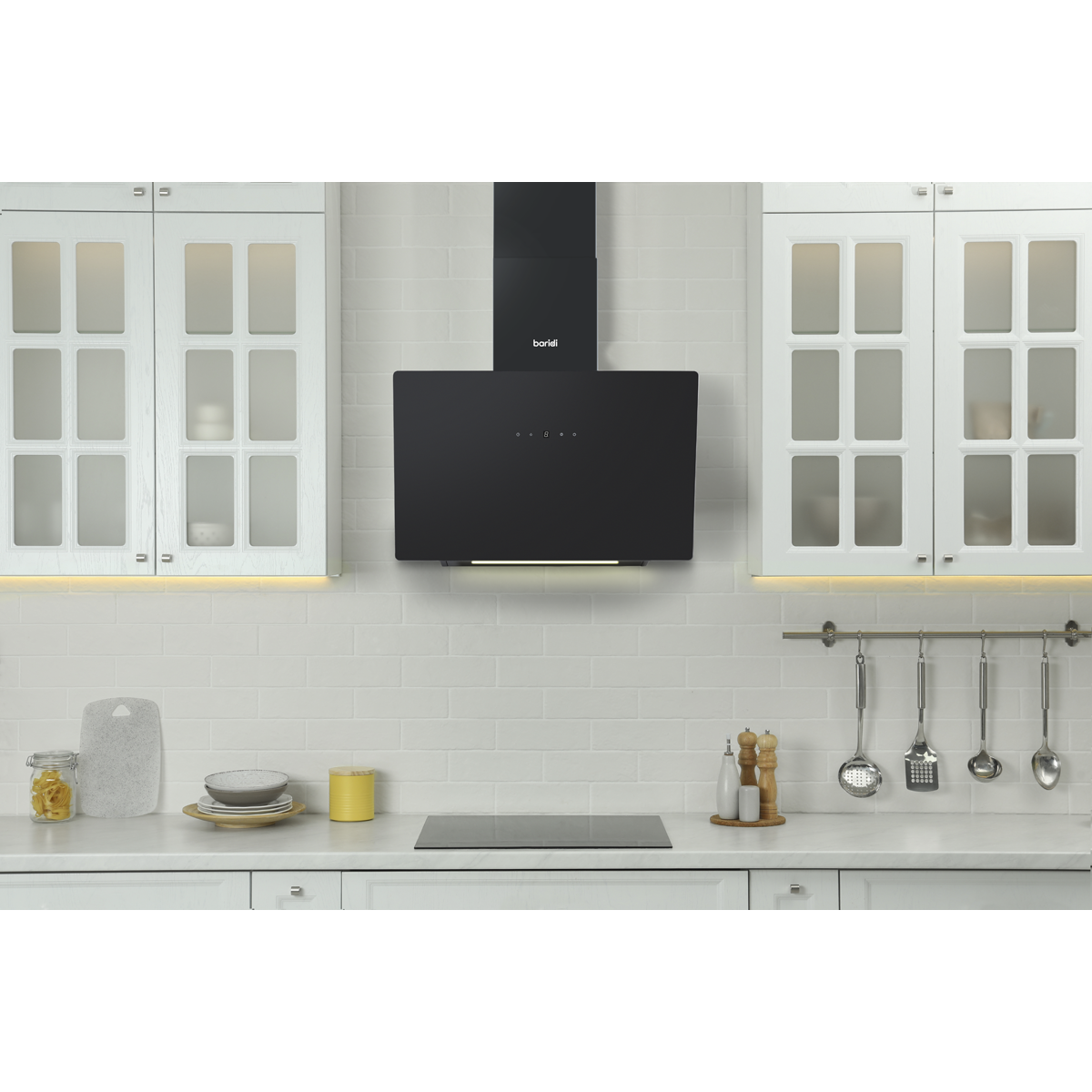 Baridi DH105 Angled Chimney Cooker Hood with Touch Controls & Carbon Filters 60cm - Black Glass - additional view 5