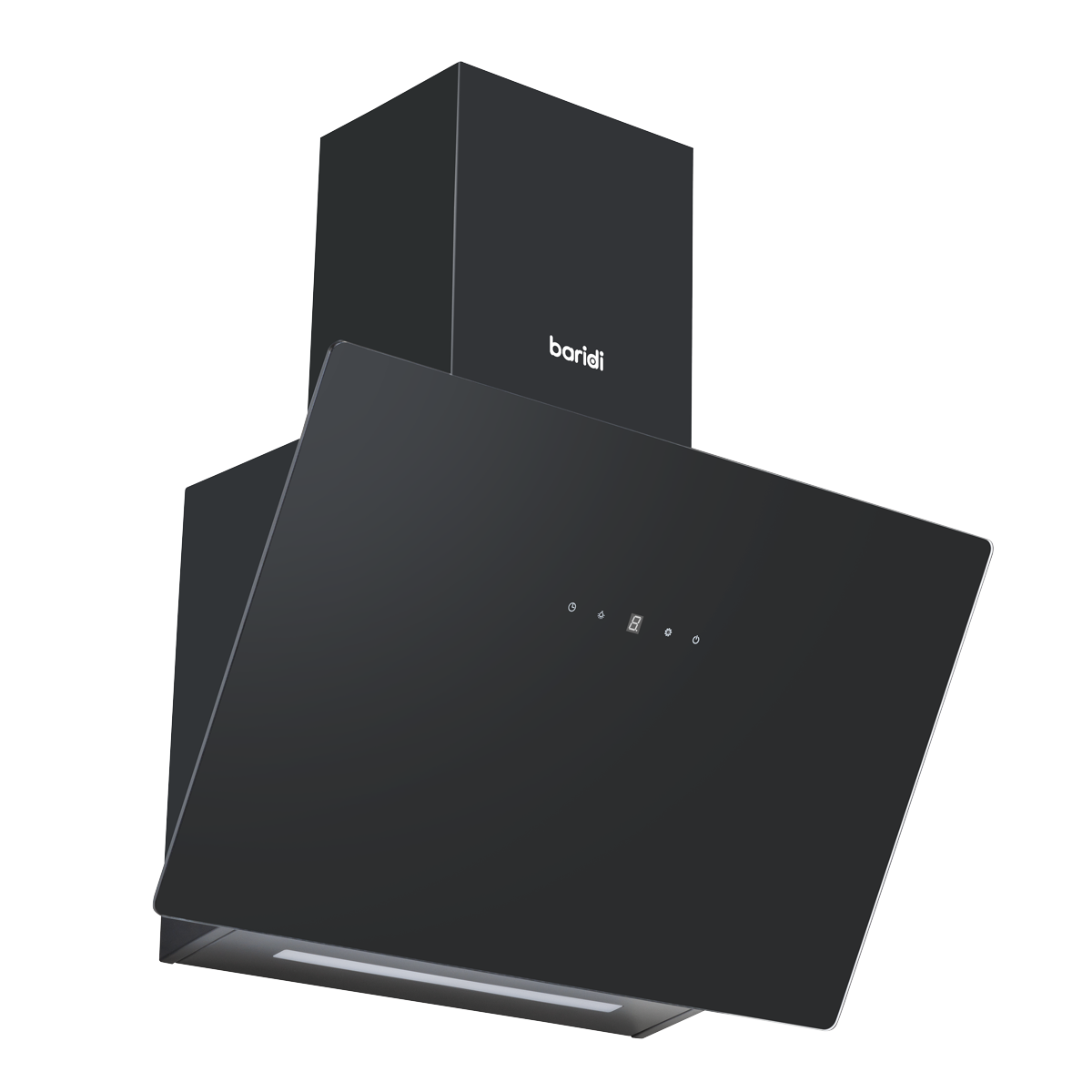 Baridi DH105 Angled Chimney Cooker Hood with Touch Controls & Carbon Filters 60cm - Black Glass