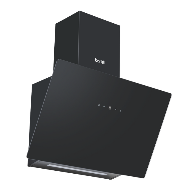 Baridi DH105 Angled Chimney Cooker Hood with Touch Controls & Carbon Filters 60cm - Black Glass