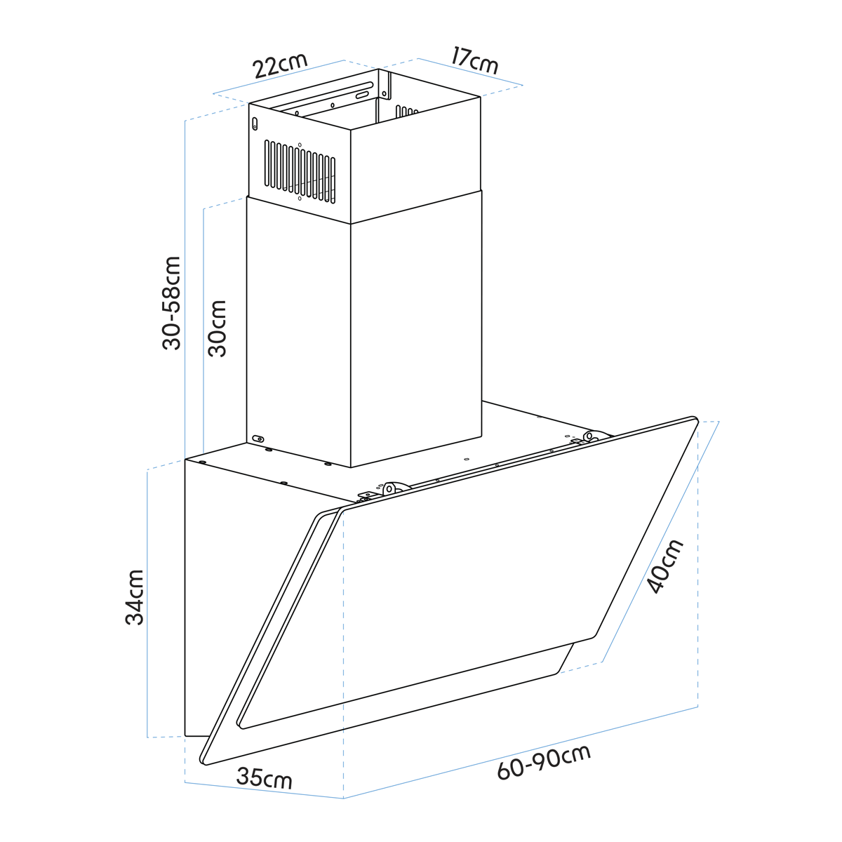 Baridi DH106 Angled Chimney Cooker Hood with Carbon Filters & LED Lamp 90cm, Energy Class A - Black Glass - additional view 7