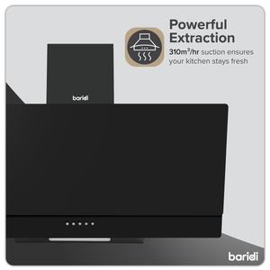 Baridi DH106 Angled Chimney Cooker Hood with Carbon Filters & LED Lamp 90cm, Energy Class A - Black Glass - additional view 3