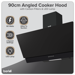 Baridi DH106 Angled Chimney Cooker Hood with Carbon Filters & LED Lamp 90cm, Energy Class A - Black Glass - additional view 5