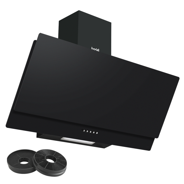 Baridi DH106 Angled Chimney Cooker Hood with Carbon Filters & LED Lamp 90cm, Energy Class A - Black Glass