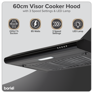 Baridi DH107 Visor Cooker Hood Extractor Fan 60cm - Black - additional view 9