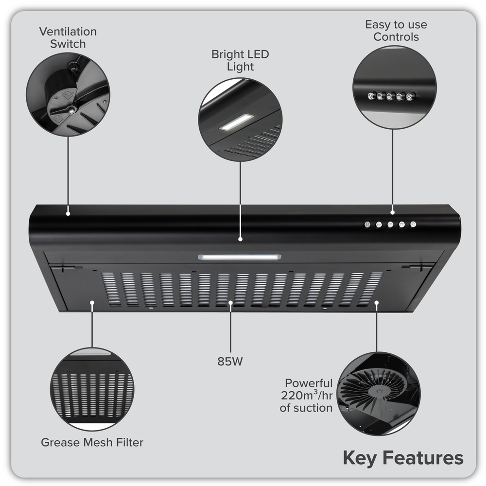 Baridi DH107 Visor Cooker Hood Extractor Fan 60cm - Black - additional view 11