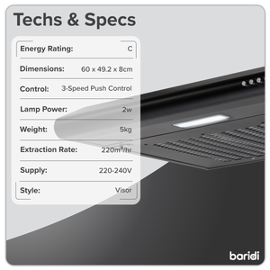 Baridi DH107 Visor Cooker Hood Extractor Fan 60cm - Black - additional view 10