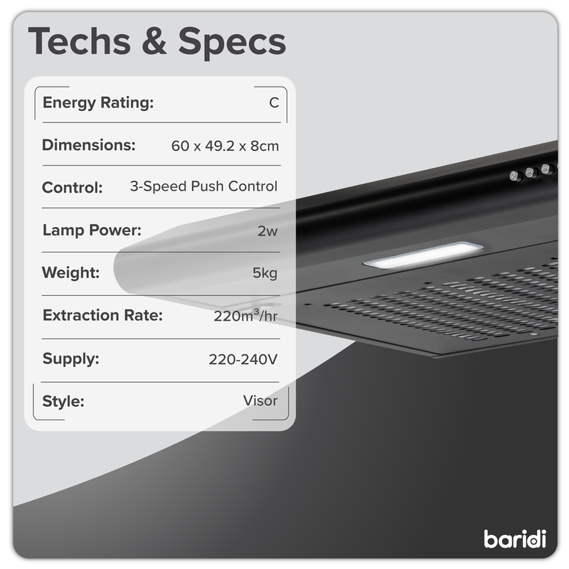 Baridi DH107 Visor Cooker Hood Extractor Fan 60cm - Black - additional view 10