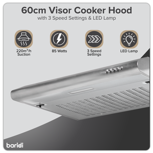 Baridi DH108 Visor Cooker Hood Extractor Fan 60cm - Stainless Steel - additional view 9