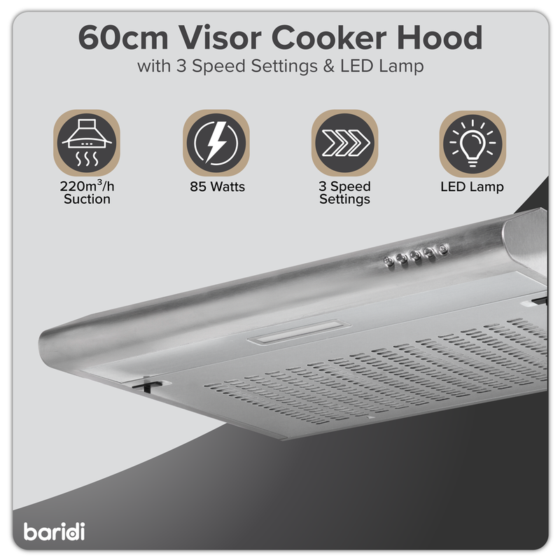 Baridi DH108 Visor Cooker Hood Extractor Fan 60cm - Stainless Steel - additional view 9