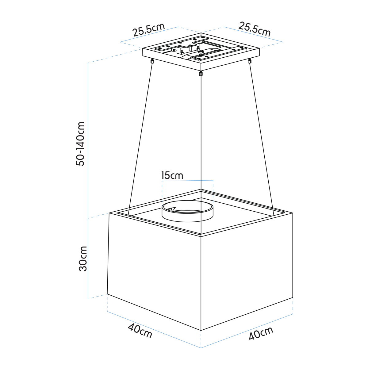 Baridi DH109 Square Island Cooker Hood 40cm - Black - additional view 14