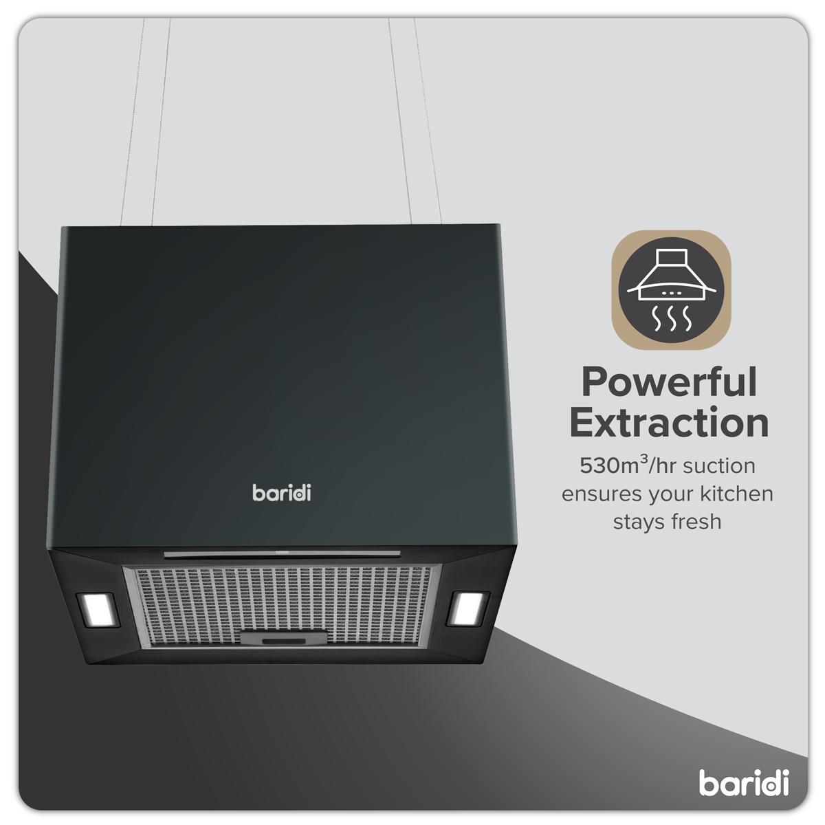 Baridi DH109 Square Island Cooker Hood 40cm - Black - additional view 9