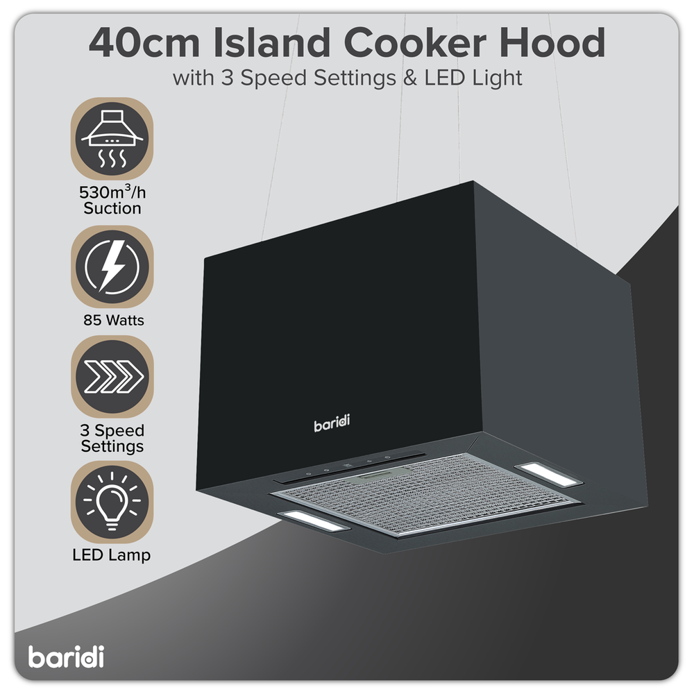 Baridi DH109 Square Island Cooker Hood 40cm - Black - additional view 11