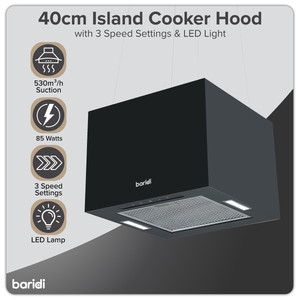 Baridi DH109 Square Island Cooker Hood 40cm - Black - additional view 11