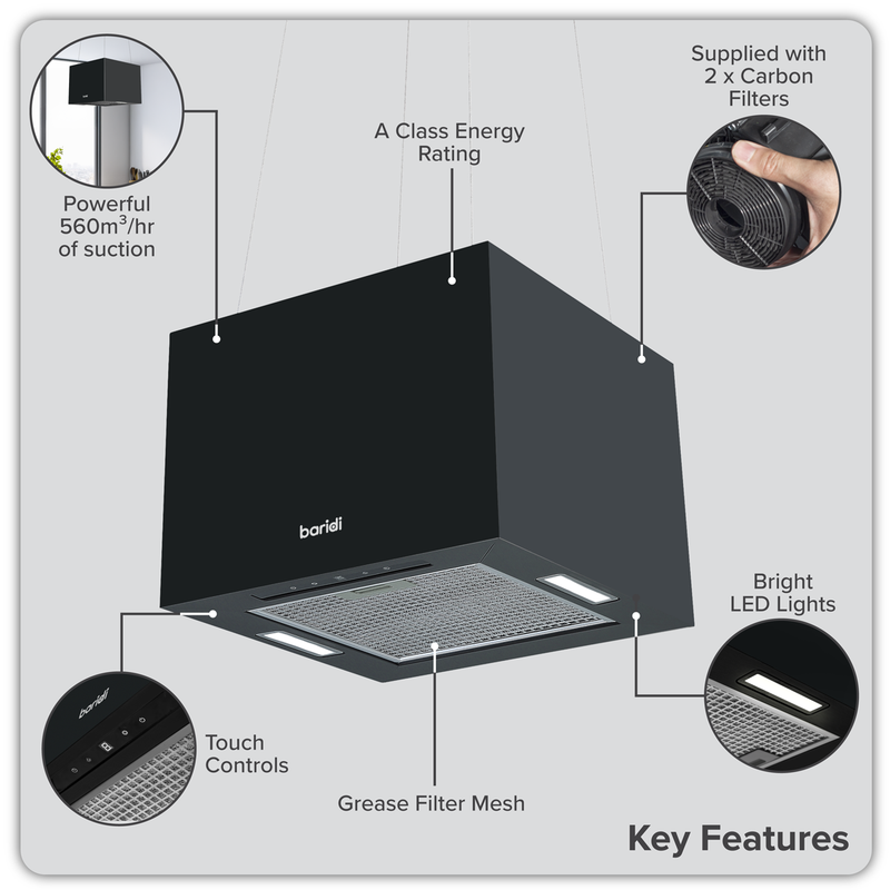 Baridi DH109 Square Island Cooker Hood 40cm - Black - additional view 13