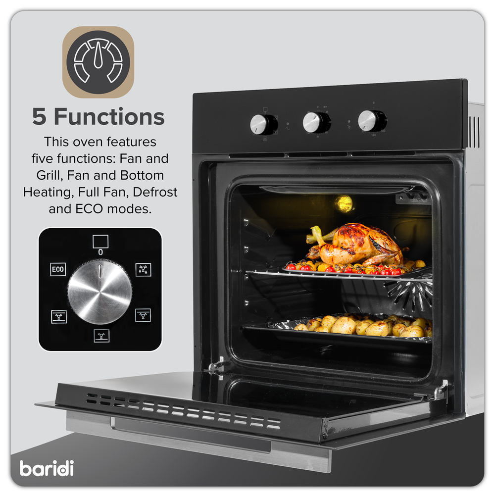 Baridi DH110 Built-In 5-Function Fan Assisted Oven with Timer 60cm, 55L Capacity - Black - additional view 14