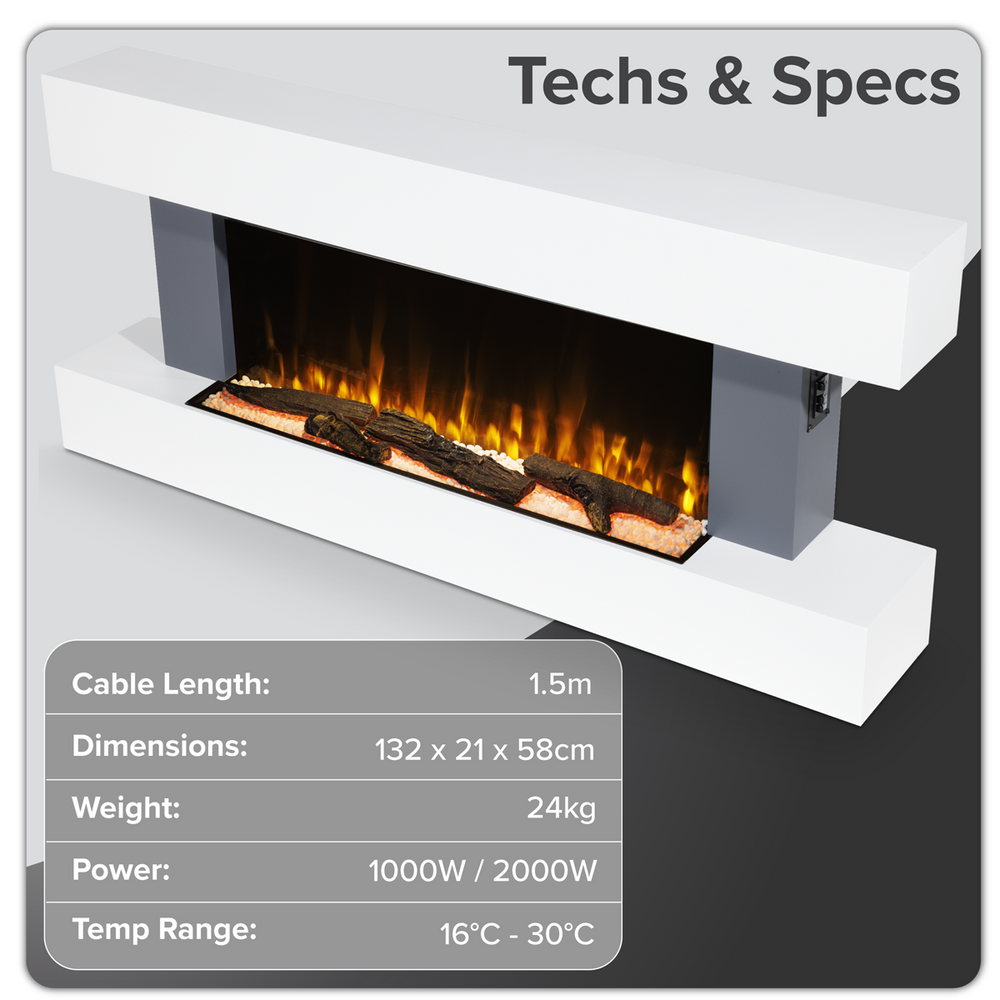 Baridi DH112 Wall Mounting Electric Fireplace with LED Flame Effect 52" - Grey - additional view 17