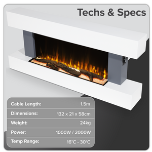Baridi DH112 Wall Mounting Electric Fireplace with LED Flame Effect 52" - Grey - additional view 17