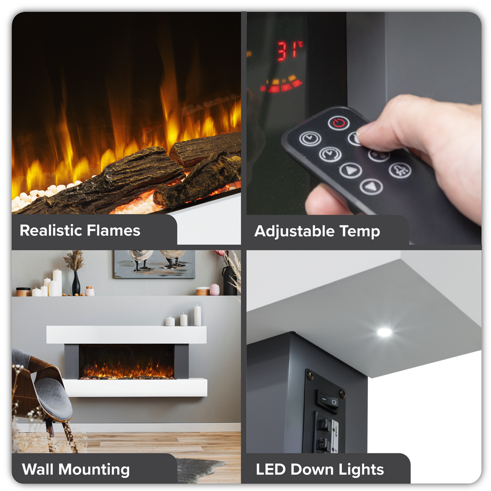 Baridi DH112 Wall Mounting Electric Fireplace with LED Flame Effect 52" - Grey - additional view 14