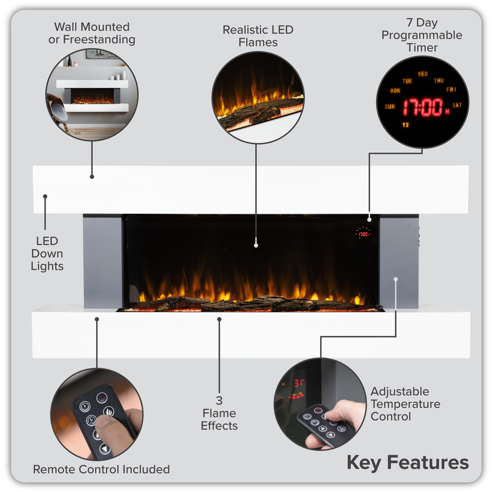 Baridi DH112 Wall Mounting Electric Fireplace with LED Flame Effect 52" - Grey - additional view 18