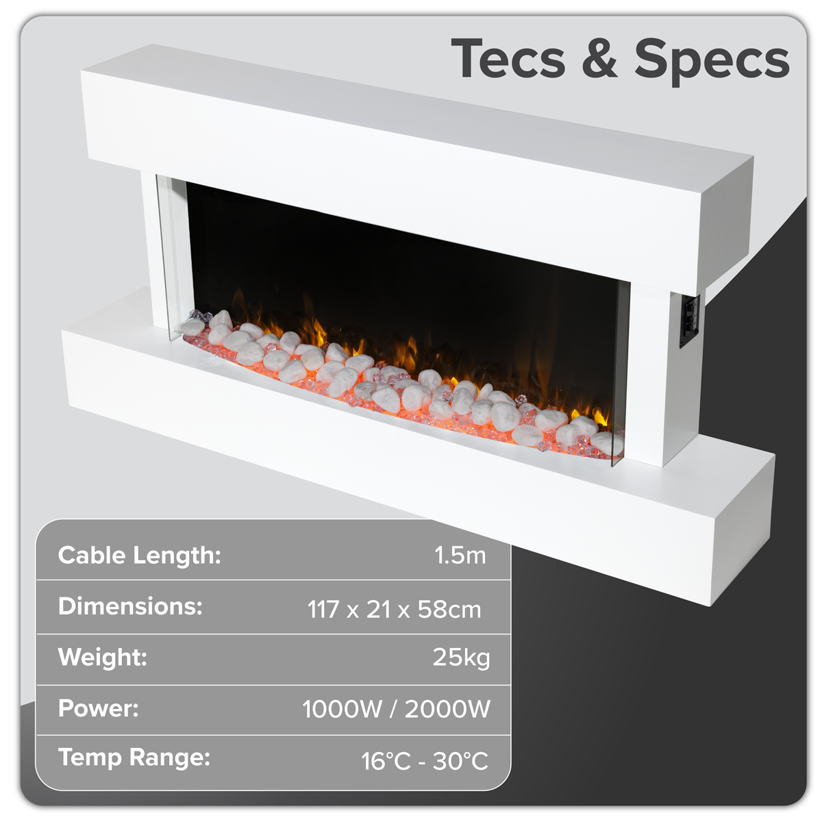 Baridi DH113 Wall Mounting Electric Fireplace with LED Flame Effect 46" - White - additional view 5