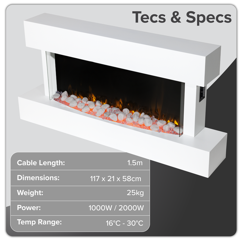 Baridi DH113 Wall Mounting Electric Fireplace with LED Flame Effect 46" - White - additional view 5