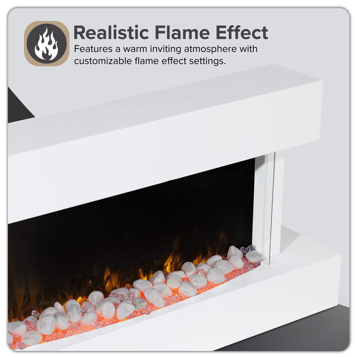 Baridi DH113 Wall Mounting Electric Fireplace with LED Flame Effect 46" - White - additional view 7