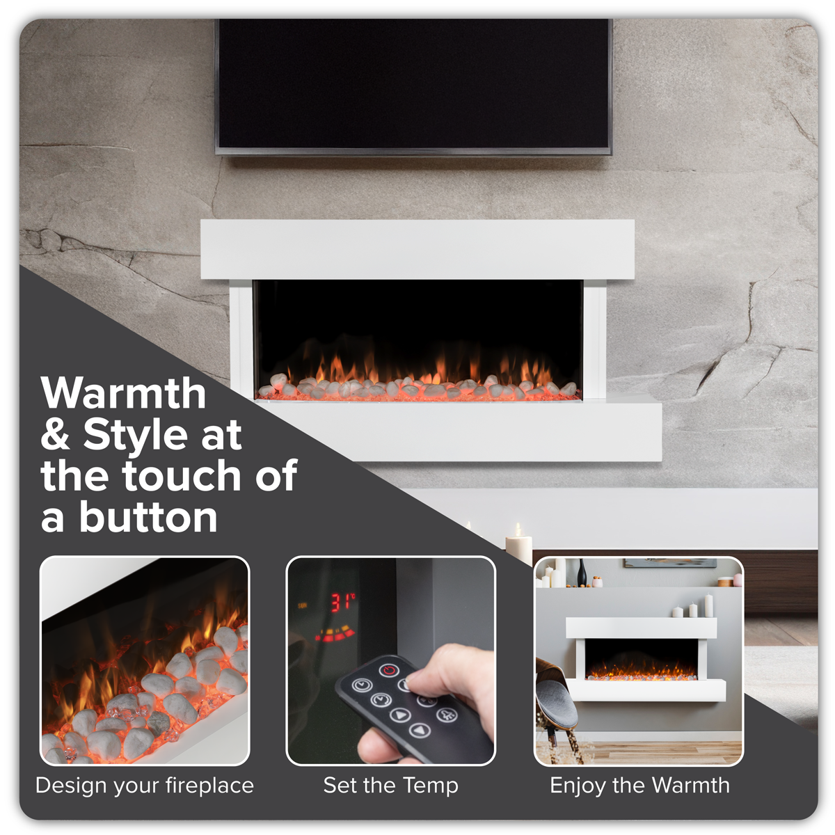 Baridi DH113 Wall Mounting Electric Fireplace with LED Flame Effect 46" - White - additional view 10