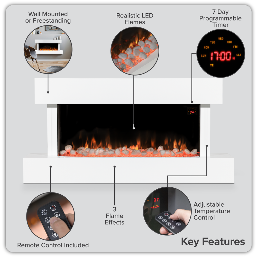 Baridi DH113 Wall Mounting Electric Fireplace with LED Flame Effect 46" - White - additional view 6