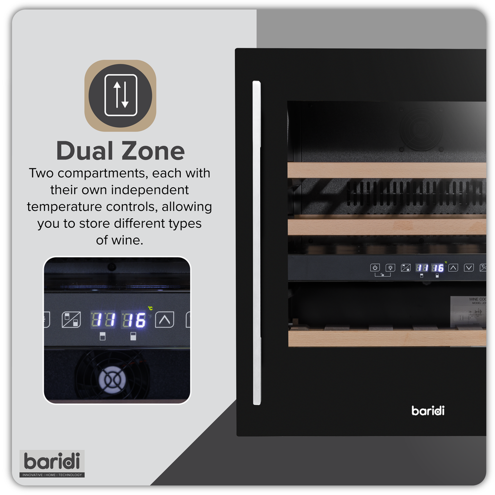 Baridi DH117 36 Bottle Built-In Wine Cooler with Beech Wood Shelves & LED Light - Black - additional view 14