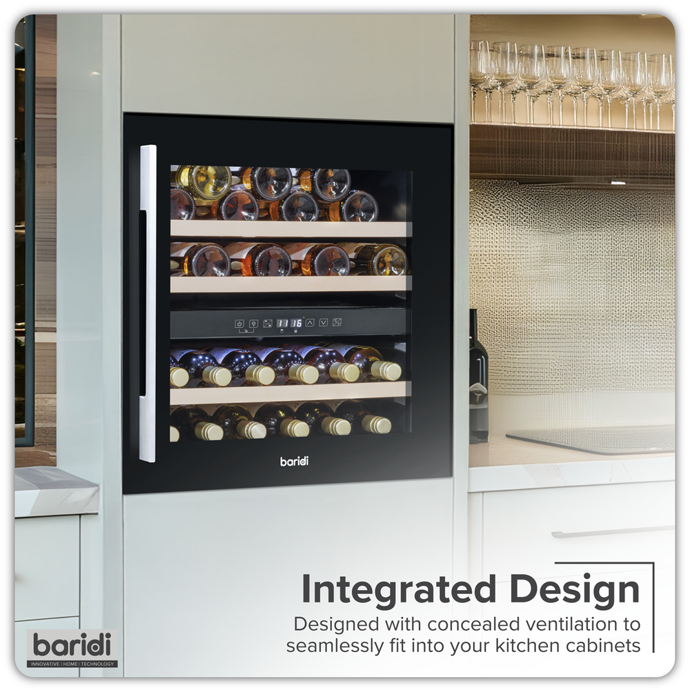 Baridi DH117 36 Bottle Built-In Wine Cooler with Beech Wood Shelves & LED Light - Black - additional view 17
