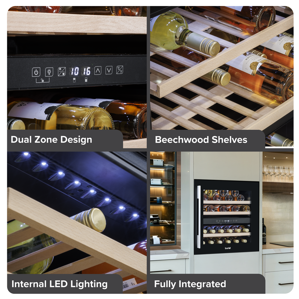 Baridi DH117 36 Bottle Built-In Wine Cooler with Beech Wood Shelves & LED Light - Black - additional view 15