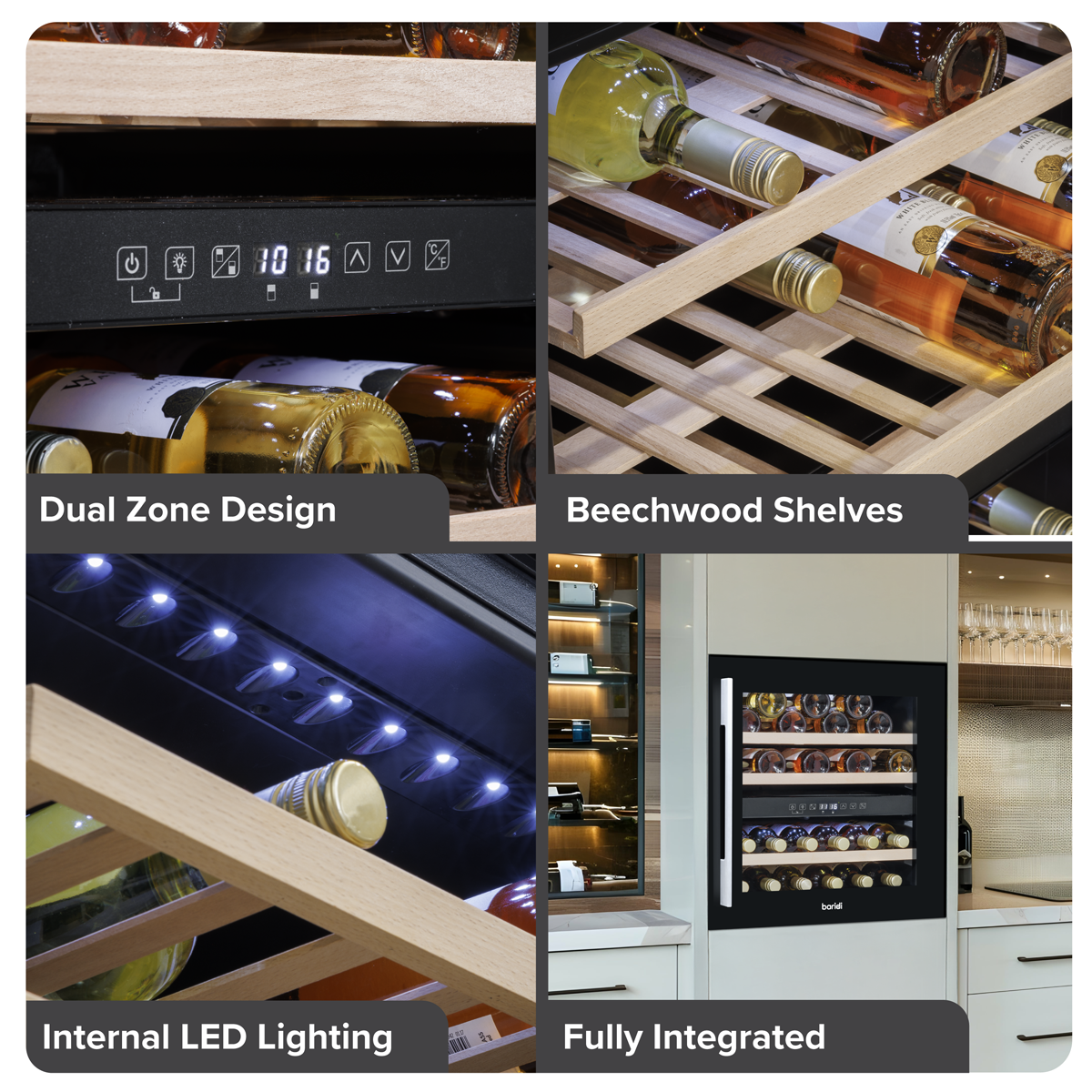 Baridi DH117 36 Bottle Built-In Wine Cooler with Beech Wood Shelves & LED Light - Black - additional view 15