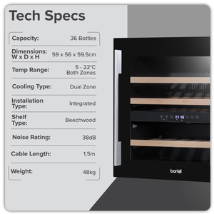 Baridi DH117 36 Bottle Built-In Wine Cooler with Beech Wood Shelves & LED Light - Black - additional view 16