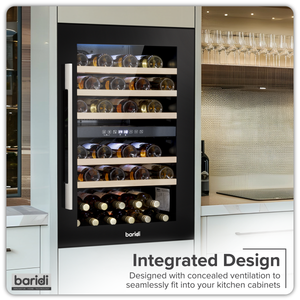 Baridi DH118 57 Bottle Built-In Dual Zone Wine Cooler with Beech Wood Shelves & LED Light - Black - additional view 4
