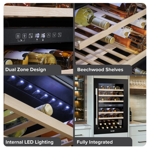 Baridi DH118 57 Bottle Built-In Dual Zone Wine Cooler with Beech Wood Shelves & LED Light - Black - additional view 13