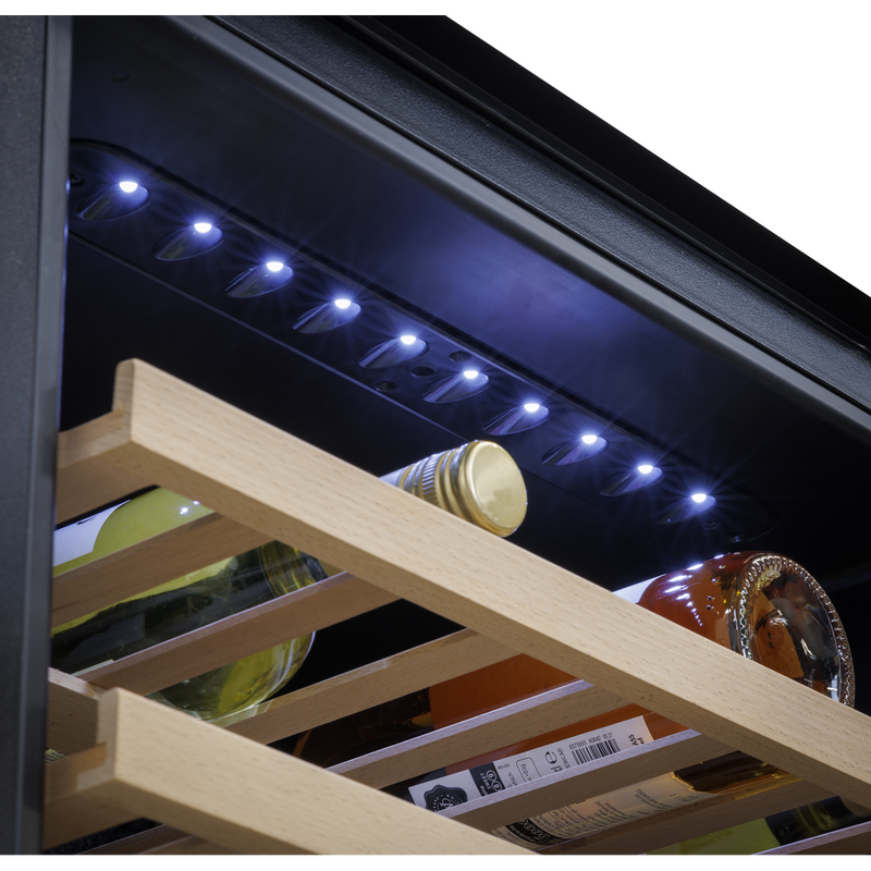 Baridi DH118 57 Bottle Built-In Dual Zone Wine Cooler with Beech Wood Shelves & LED Light - Black - additional view 9