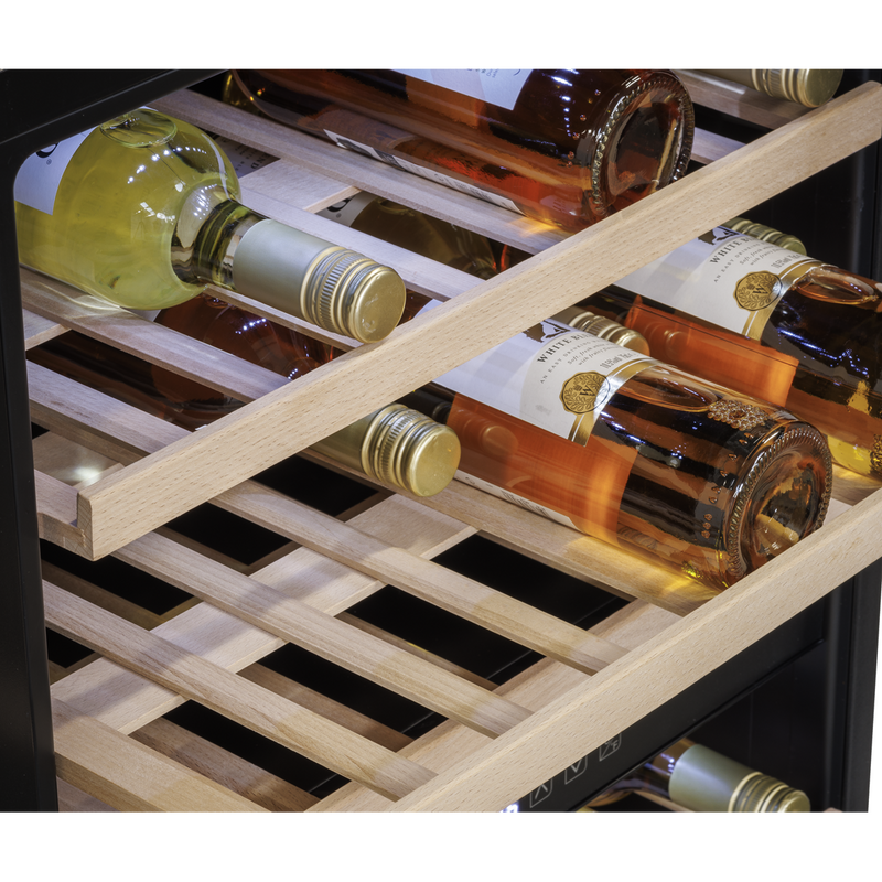 Baridi DH118 57 Bottle Built-In Dual Zone Wine Cooler with Beech Wood Shelves & LED Light - Black - additional view 14