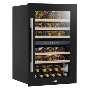 Baridi DH118 57 Bottle Built-In Dual Zone Wine Cooler with Beech Wood Shelves & LED Light - Black